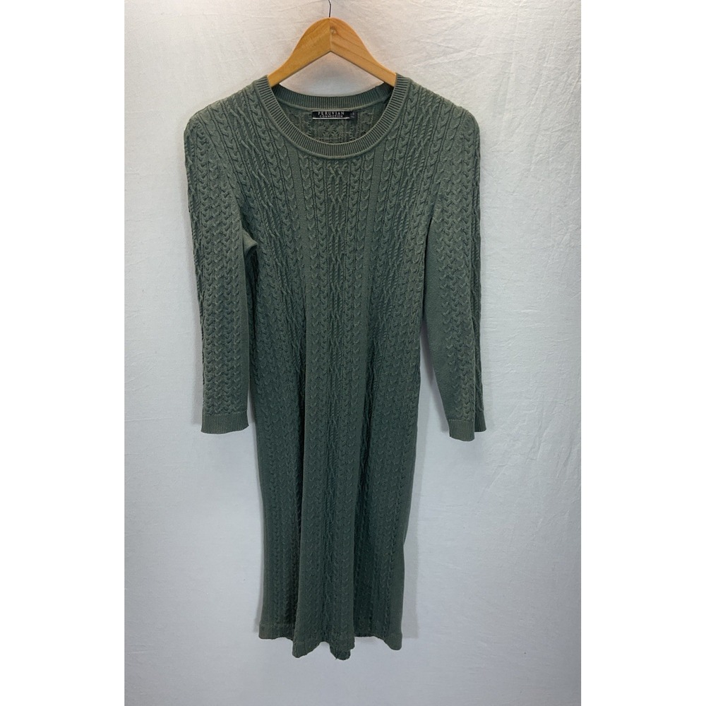 Peruvian Connection Green Long Sleeve Tencel Cable Knit Sweater Dress Sz S Light